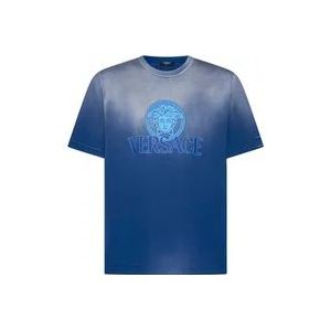 Versace Blauwe Gradient Medusa Head T-shirt , Blue , Heren , Maat: L