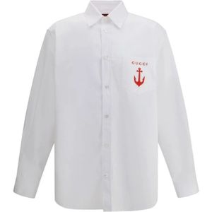 Gucci, Heren, Overhemden, Wit, Maat: L Katoen,