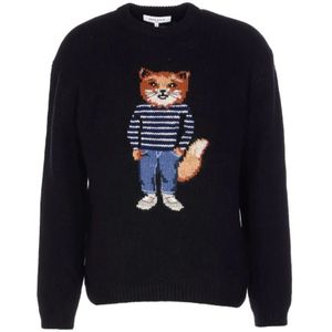 Maison Kitsuné, Heren, Truien, Zwart, Maat: XL Wol,