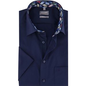 OLYMP - Luxor Overhemd - Kobaltblauw - Katoen - Halve Mouwen