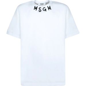 Msgm - T-shirt - Wit - Katoen - Zwart Logo