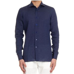 Borriello Napoli, Heren, Overhemden, Blauw, Maat: M Linnen,