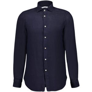 Boglioli, Heren, Overhemden, Blauw, Maat: 4XL Linnen,