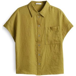 Opus - Blouse - Groen - Dames - Korte Mouwen - 100% Linnen
