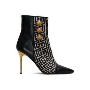 Balmain Jacquard monogram en leren Roni enkellaarzen , Black , Dames , Maat: 35 EU