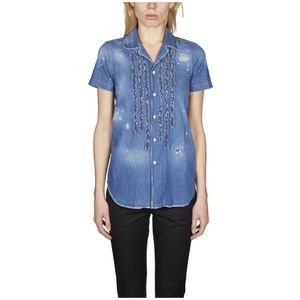 Dsquared2, Dames, Blouses & Shirts, Blauw, Maat: 2XS