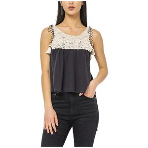 Pepe Jeans, Dames, Tops, Zwart, Maat: L Katoen,