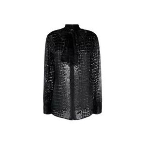 Versace Zwarte Crocodile Devore Informele Overhemden , Black , Dames , Maat: S