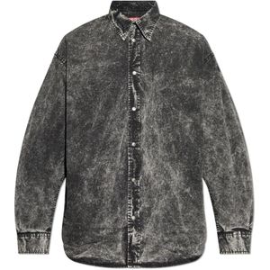Diesel, Heren, Overhemden, Grijs, Maat: XL Katoen,