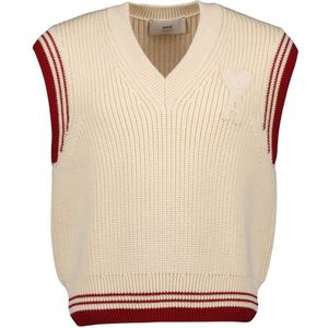 Ami Paris - Lente-Zomer 2025 - Mouwloos V-hals Knitwear - Beige - Wol