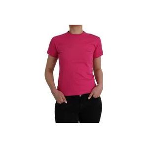 Balenciaga Roze Katoen Ronde Hals Korte Mouw T-Shirt , Pink , Dames , Maat: L