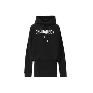 Dsquared2 Zwarte hoodie jurk met bedrukt logo , Black , Dames , Maat: S