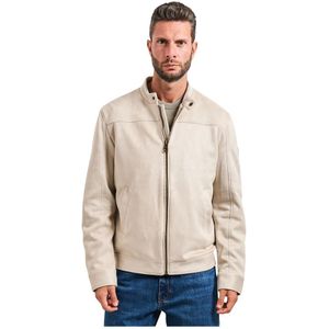 Guess, Heren, Jassen, Beige, Maat: S Suède,