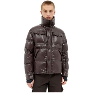 Moncler Glanzende Finish Overhemdjasje met Logo , Brown , Heren , Maat: L