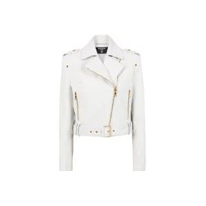 Balmain Cropped leather biker jacket , White , Dames , Maat: L