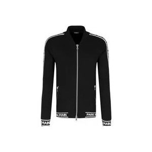 Balmain Zwarte Zip-Up Sweatshirt met Zilveren Rits , Black , Heren , Maat: 2XL