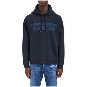 Dsquared2, Heren, Sweatshirts & Hoodies, Blauw, Maat: XL Katoen,