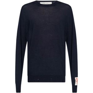 Golden Goose - Heren Truien - Blauw - Wol - Geribbelde Fleece Wollen Trui met Raffeleffect