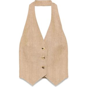 Max Mara - Sauro V-Neck Halterneck Jas - Bruin - Leer