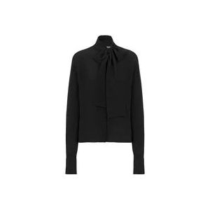 Balmain Crepe blouse met strikkraag , Black , Dames , Maat: M