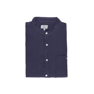 Woolrich Blauwe Linnen Mandarin Kraag Shirt , Blue , Heren , Maat: XL