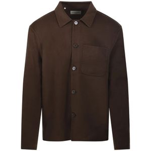Officine Générale, Heren, Overhemden, Bruin, Maat: L Wol,