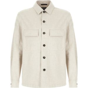 Zegna, Heren, Overhemden, Beige, Maat: S Linnen,