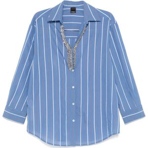 Pinko - Blouse - Blauw en Wit - Katoen-Polyamide Mix