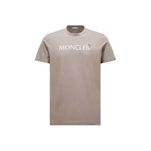 Moncler Crewneck T-Shirt met Velours Logo , Beige , Heren , Maat: 2XL