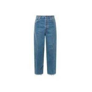 Gucci Blauwe Wide Leg Jeans Met Raffelrand , Blue , Heren , Maat: W33