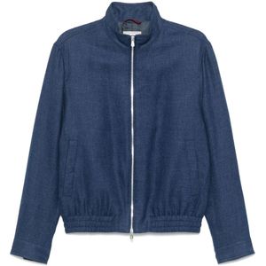 Brunello Cucinelli, Heren, Jassen, Blauw, Maat: XL Linnen,
