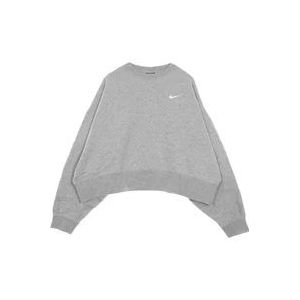 Nike Korte Crew Neck Sweatshirt - Trendy Streetwear , Gray , Dames , Maat: L