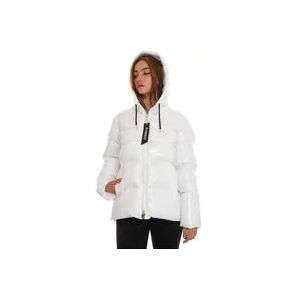 Pinko Gewatteerde jas met vaste capuchon en uitlopend ontwerp , White , Dames , Maat: M