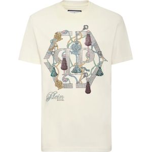 Philipp Plein, Heren, Tops, Beige, Maat: M Katoen,