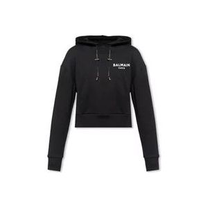 Balmain Cropped hoodie met logo , Black , Dames , Maat: L