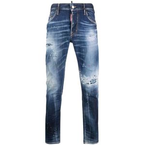 Dsquared2 Slim-Cut Distressed Blauwe Jeans , Blue , Heren , Maat: M