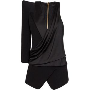 Balmain Asymmetrische jurk met gestructureerde schouder , Black , Dames , Maat: 2XS
