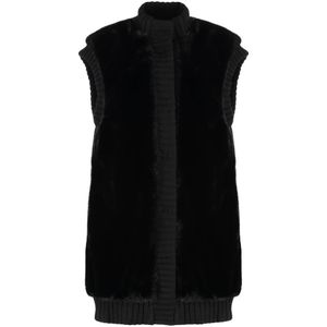 Pinko - Lange Vest - Zwart - Imitatiebont - Geribbelde Gebreid