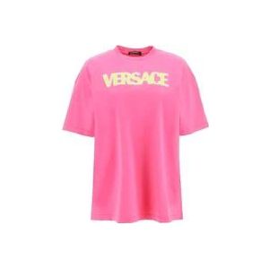 Versace Roze Katoenen Logo Top voor Vrouwen , Pink , Dames , Maat: XS