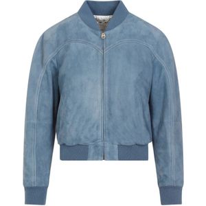 Chloé Blauw Suède Leren Jas , Blue , Dames , Maat: 2XS