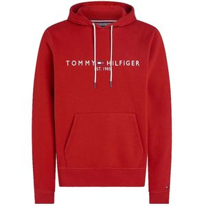 Rood Bedrukt Sweatshirt Met Capuchon En Zakken Aan De Voorkant