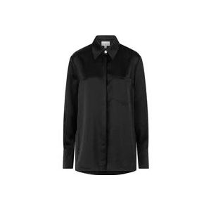 Dante 6 Satijnen Lang Shirt in Zwart , Black , Dames , Maat: L