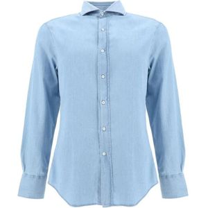 Brunello Cucinelli, Heren, Overhemden, Blauw, Maat: L Denim,