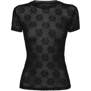 Philipp Plein, Dames, Tops, Zwart, Maat: M Tulle,