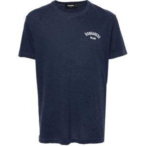 Dsquared2, Heren, Tops, Blauw, Maat: L Katoen,