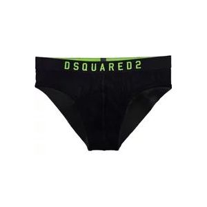 Dsquared2 Zwarte Slip met Groene Contrasttekst , Black , Heren , Maat: L