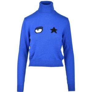 Chiara Ferragni Collection, Dames, Truien, Blauw, Maat: L Wol,
