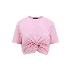 Versace Roze Crew-Neck T-Shirt met Logo Print , Pink , Dames , Maat: XS