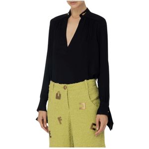 Elisabetta Franchi, Dames, Blouses & Shirts, Zwart, Maat: S Viscose,