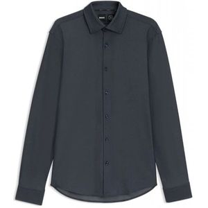 BOSS - Jersey Shirt - Donkerblauw - Lange Mouw - Gestructureerd